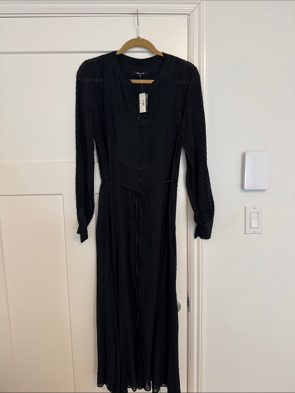 Madewell Black Long-Sleeve Midi Dress with Button Front